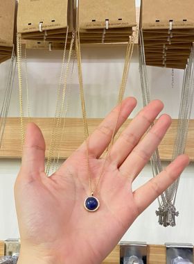 BM项链高级感圆形天然青金石金色项链女锁骨链轻奢颈饰时尚小众潮