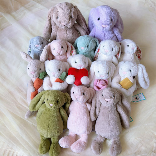 现货正品Jellycat卷毛25周年莫奈蓝金标斯嘉丽抱胡萝卜花布邦尼兔