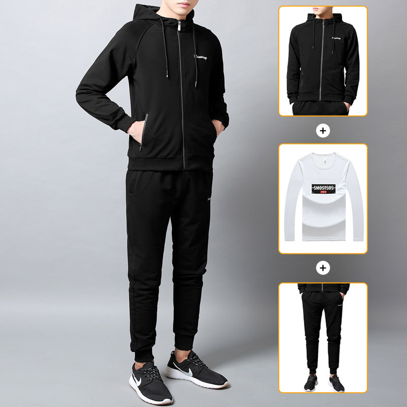 Three-piece casual sports suit men's Korean version cardigan and cap autumn jacket trend