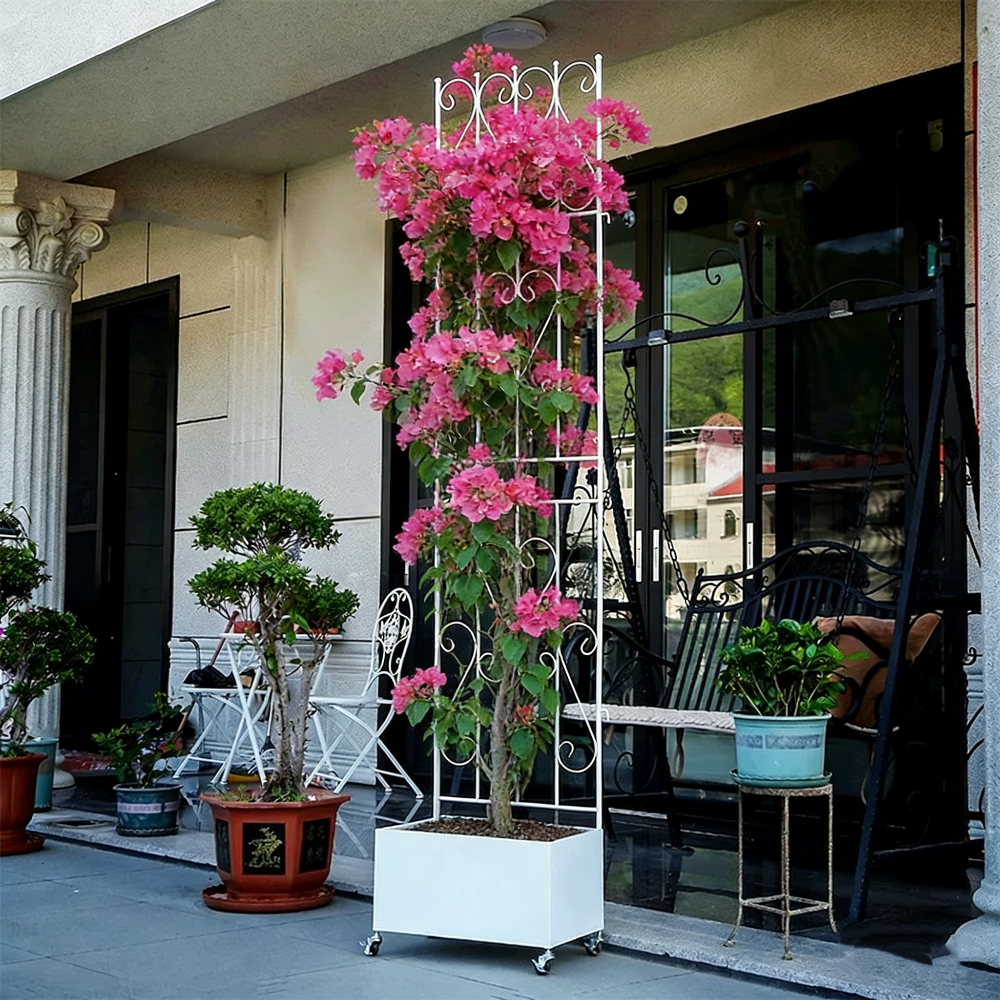 带花箱爬藤架三角梅月季铁线莲网格架子风车茉莉攀爬阳台花园种菜