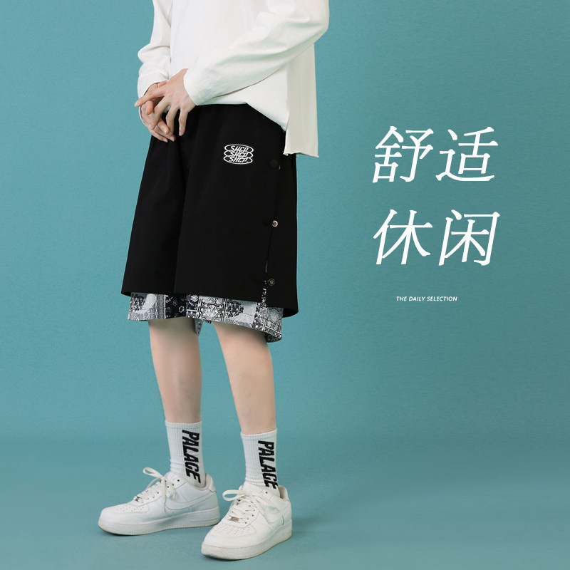 大码M-7XL腰果花假2件排扣宽松休闲青少年五分裤A334-K079-40,男装休闲裤,电商B339(原A334）