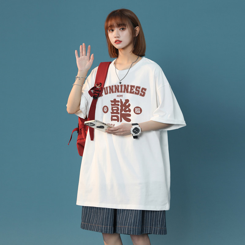 A334-TX02-25青春流行宽松圆领夏季短袖创意字母印花T高品质全棉,女装T恤,电商B339(原A334）