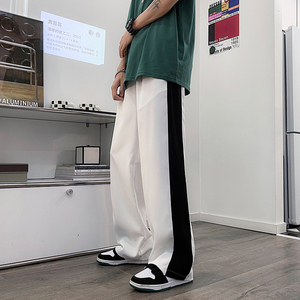 新款 夏季  冰丝 拼色休闲宽松青少年  拖地 运动长裤A334-K06-40图片