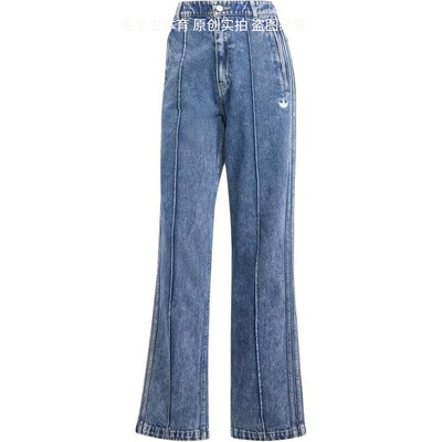 adidas阿迪达斯三叶草休闲直筒阔腿运动裤长裤牛仔裤裤子IW5758