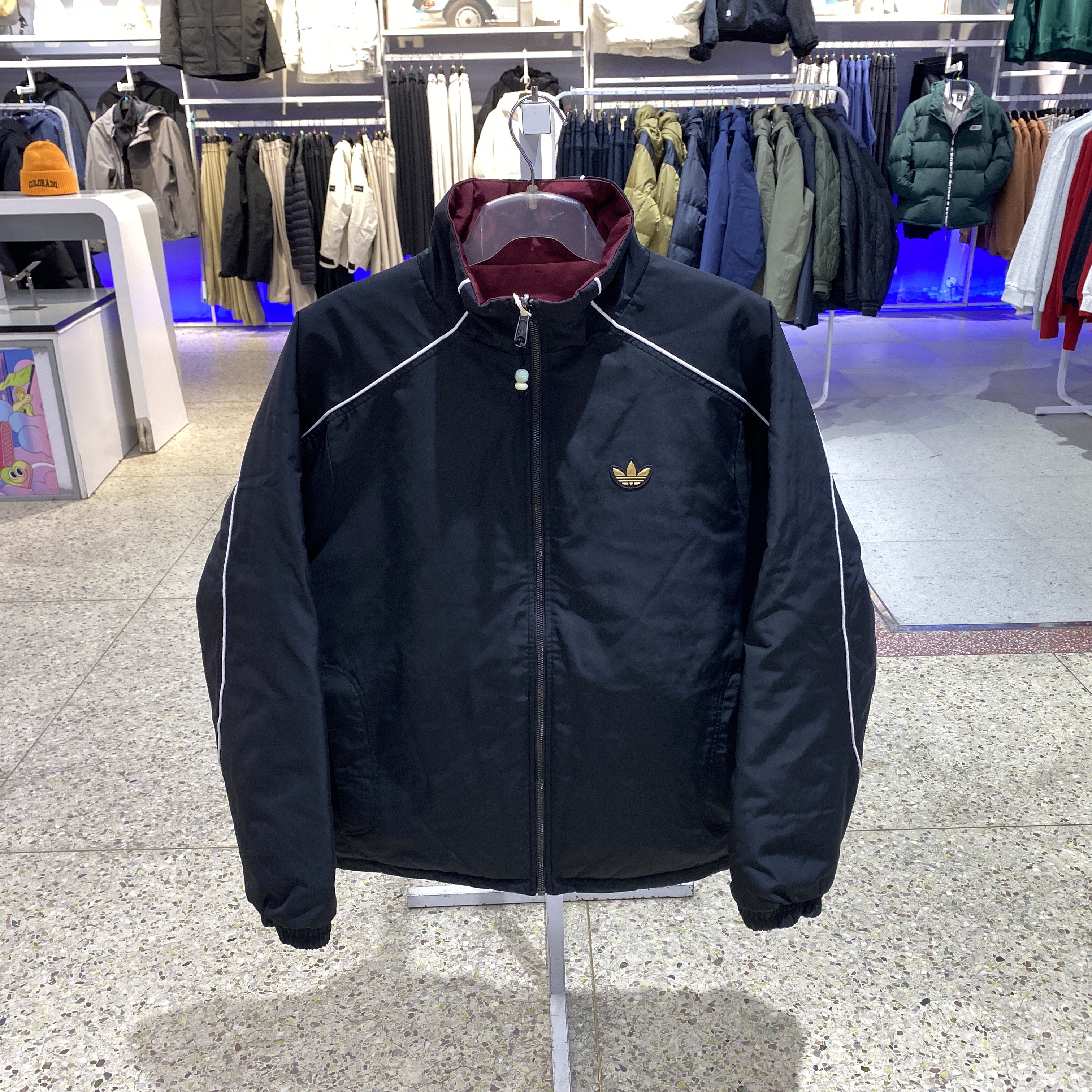 阿迪达斯三叶草棉服男2025新年款双面穿立领夹克外套KA0821KA0822