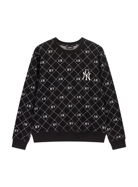 MLB男女卫衣2024秋冬情侣休闲运动服复古满印老花套头衫3AMTM0134