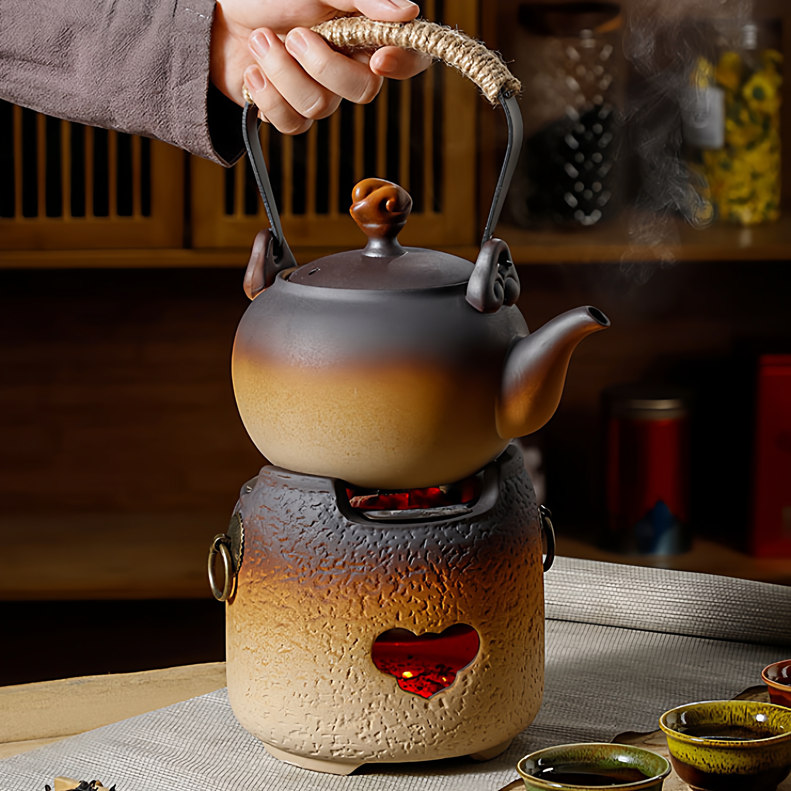 耐高温提梁壶围炉煮茶家用功夫茶具新中式全套铁艺凉架挂钩式烧水