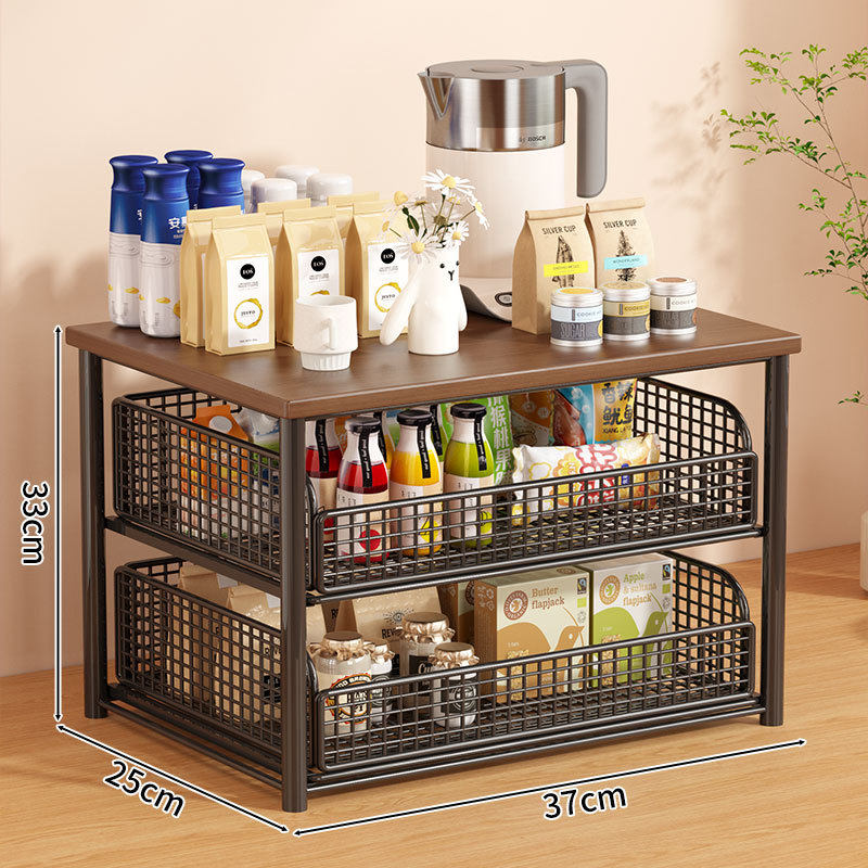 桌面咖啡机置物架餐桌收纳厨房多功能台面桌上可抽拉多层水杯架子
