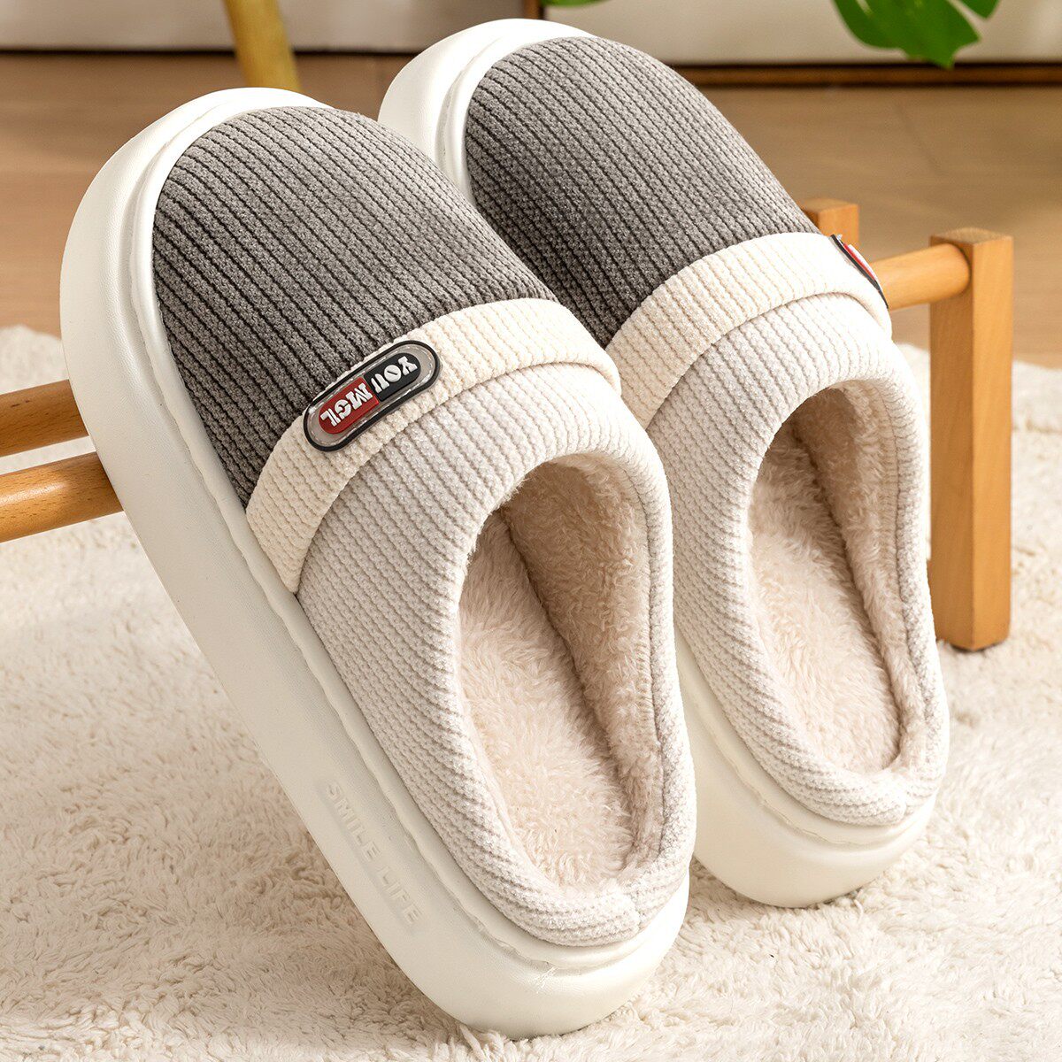 厚底棉拖鞋男款秋冬季2026新款室内居家居保暖拼色棉拖鞋男士外穿