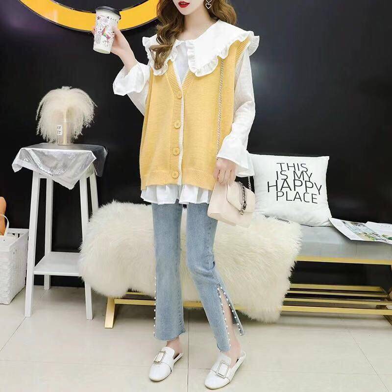 衬衫毛衣两件套女2019新款很仙的马甲衬衫两件套韩版洋气网红秋装|msdalam kategori Butik wanita / wanita, sweater - dari Buy2taobao.com untuk memberikan perkhidmatan ejen Taobao profesional membeli