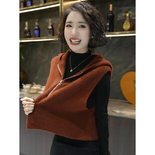 松弛感针织马甲秋冬新款简约上衣女打底衫搭连帽叠穿无袖马甲背心