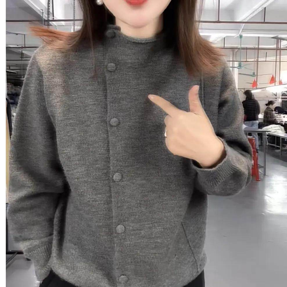 【鱼骨包扣】半高领厚款单排扣小个子慵懒针织开衫女毛衣秋冬新款,女装/女士精品,毛针织衫,淘宝优惠券,粉丝福利购,淘宝优惠卷