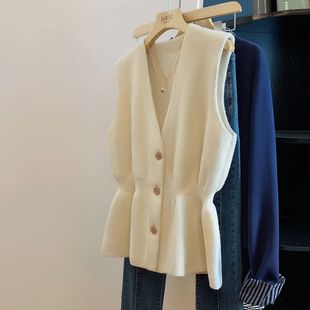 新款 V领马甲无袖 女装 气质单排扣开衫 马夹 收腰优雅时尚 2025秋冬装