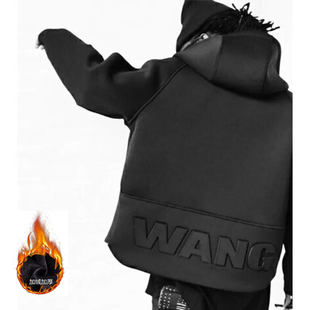 秋冬新款卫衣男欧美潮牌太空棉连帽加绒加厚拉链外套运动夹克上衣