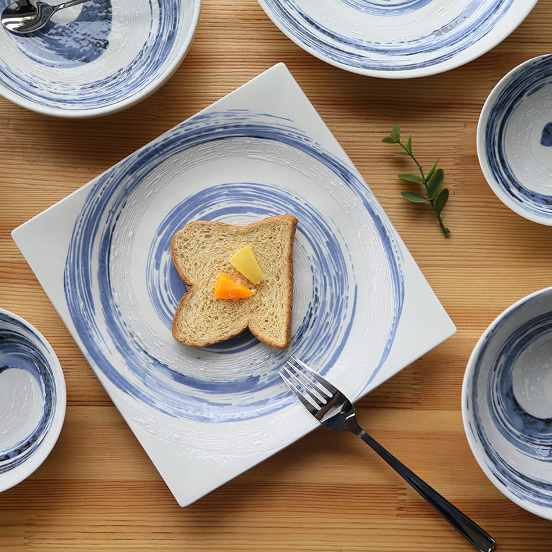 日本进口 粉吹清流 陶瓷餐具日式家用碗盘饭碗菜盘釉下彩拉面碗