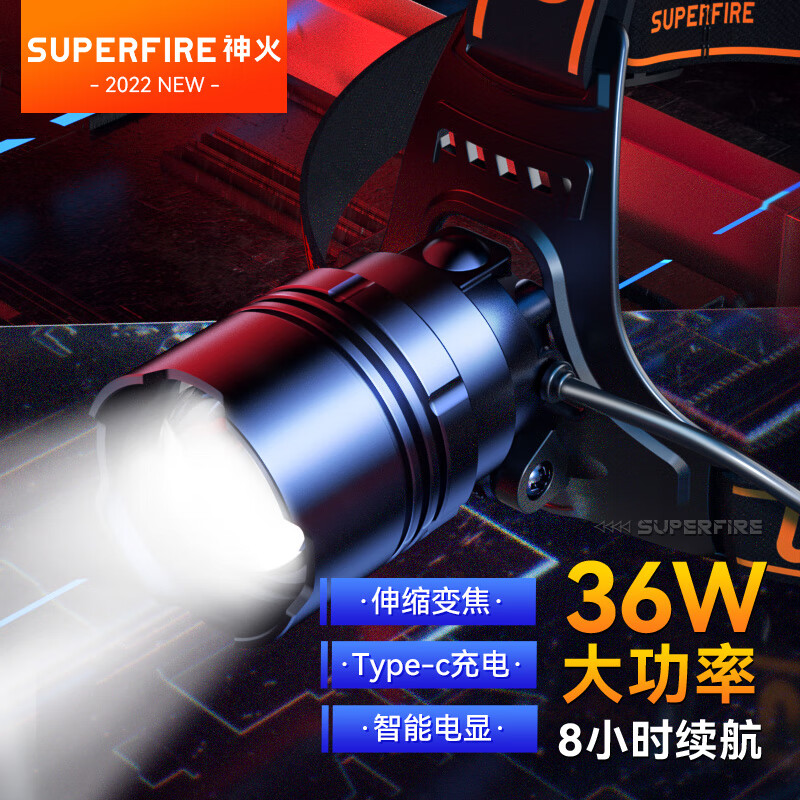 神火头灯强光充电超亮头戴式HL31钓鱼专用户外赶海夜钓2025新款