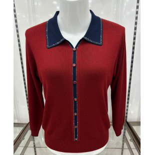 薄款 翻领打底衫 t恤中老年女上衣洋气小衫 新款 春装 雪豹妈妈针织衫