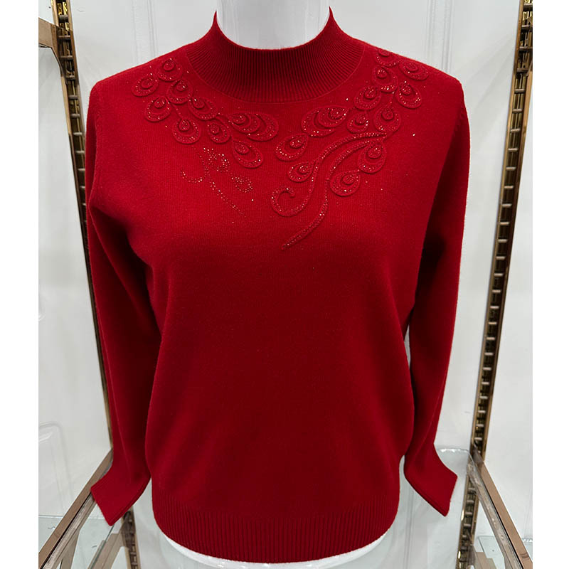 雪豹妈妈羊毛衫女中老年人红毛衣