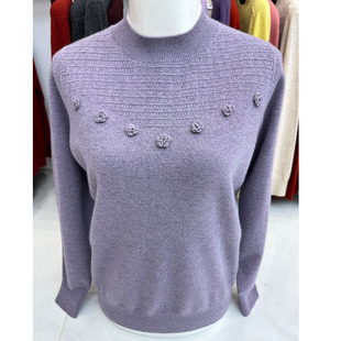 雪豹羊绒衫女款2025新款半高领毛衣妈妈针织上衣中老年女装羊毛衫