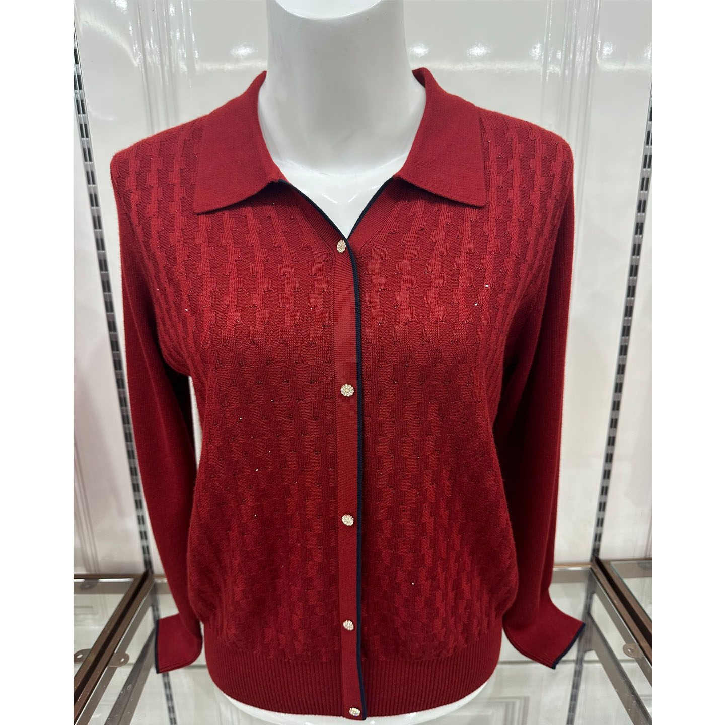 妈妈长袖针织衫春装新款雪豹中老年女装上衣打底衫依卡璐望羽T恤