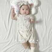 韩国进口peekaboo网眼透气无骨新生儿碎花月子满月夏款 短袖 爬服