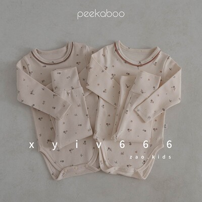 韩国进口peekaboo春秋童装家居服小花朵印花幼儿宝宝睡衣爬服套装