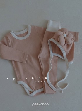 peekaboo韩国花朵包屁衣婴儿宝宝秋冬家居服连体衣套装进口童装
