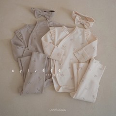 韩国进口peekaboo新生儿连体衣春秋25新款和尚服纯棉飞袖爬服套装