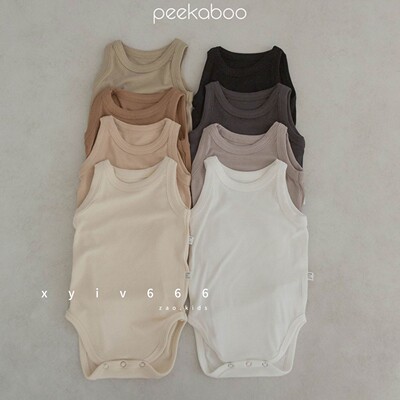 韩国进口peekaboo柔软弹力连体衣三角哈衣夏季婴儿无袖爬服背心