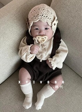 韩国婴幼儿可爱针织高腰护肚背带裤宝宝春秋大PP南瓜裤PEEKABOO