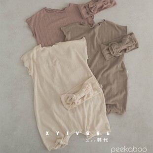 PEEKABOO韩国童装婴儿极简舒服纯棉短袖连体哈衣夏装爬服睡衣女宝