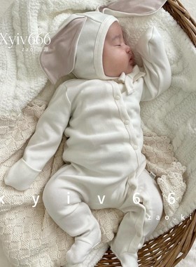 韩国新生婴儿纯棉连体哈衣初生宝宝斜襟包脚爬服PEEKABOO和尚服