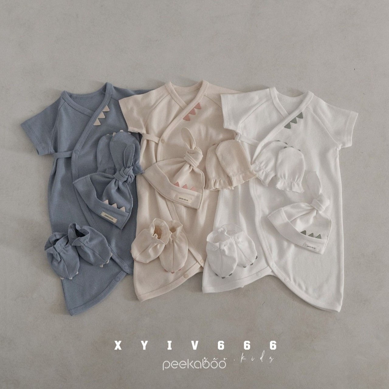 韩国进口童装peekaboo新生儿夏款纯棉龙龙爬服套装家居服月子服帽