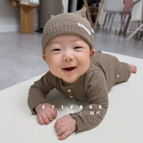 韩国进口PEEKABOO婴儿纯棉软糯打底爬服连体衣25新款春秋家居套装