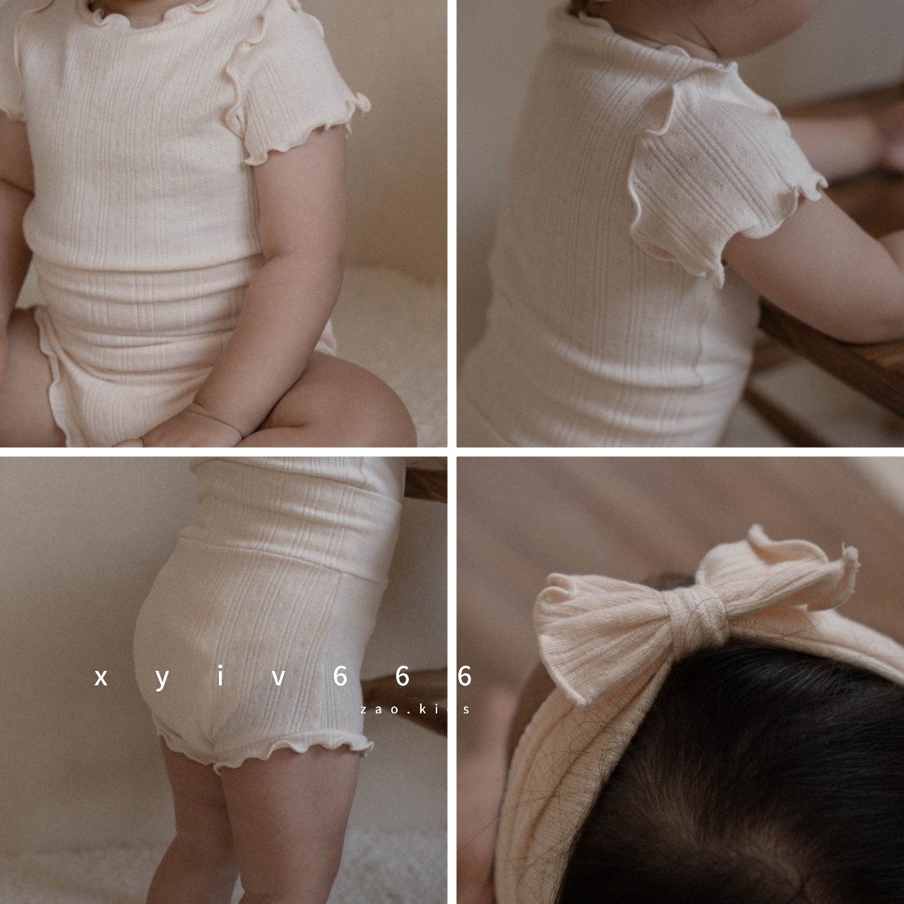 韩国进口peekaboo婴幼儿夏款女宝宝可爱纯色爬服家居服睡衣套装