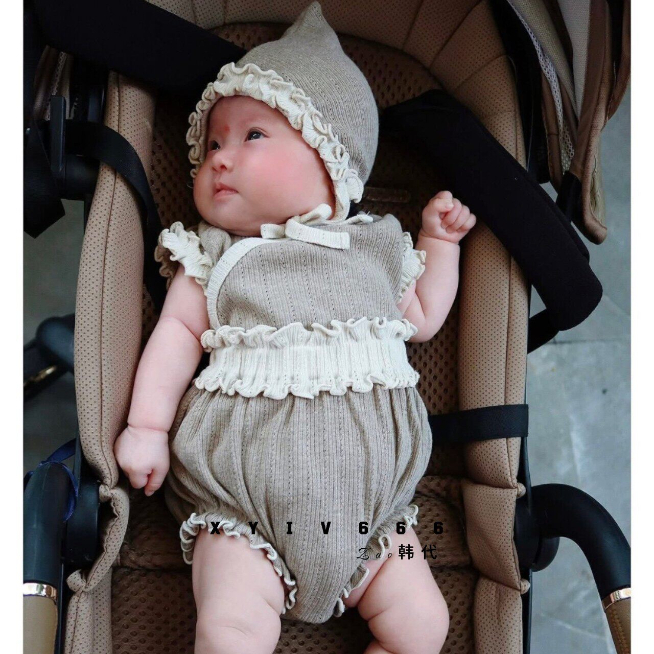 韩国进口PEEKABOO新生婴儿套装纯棉斜襟和尚服月子服家居服25新款