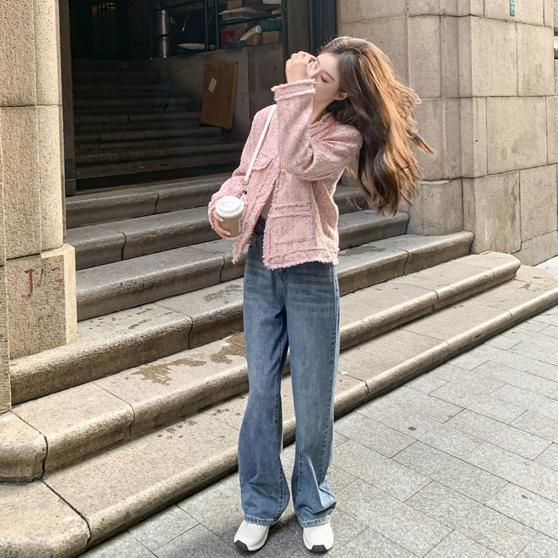 气质感粉色短款小香风外套女春秋2025超火好看高级感小众夹克上衣,女装短外套,浙宝108