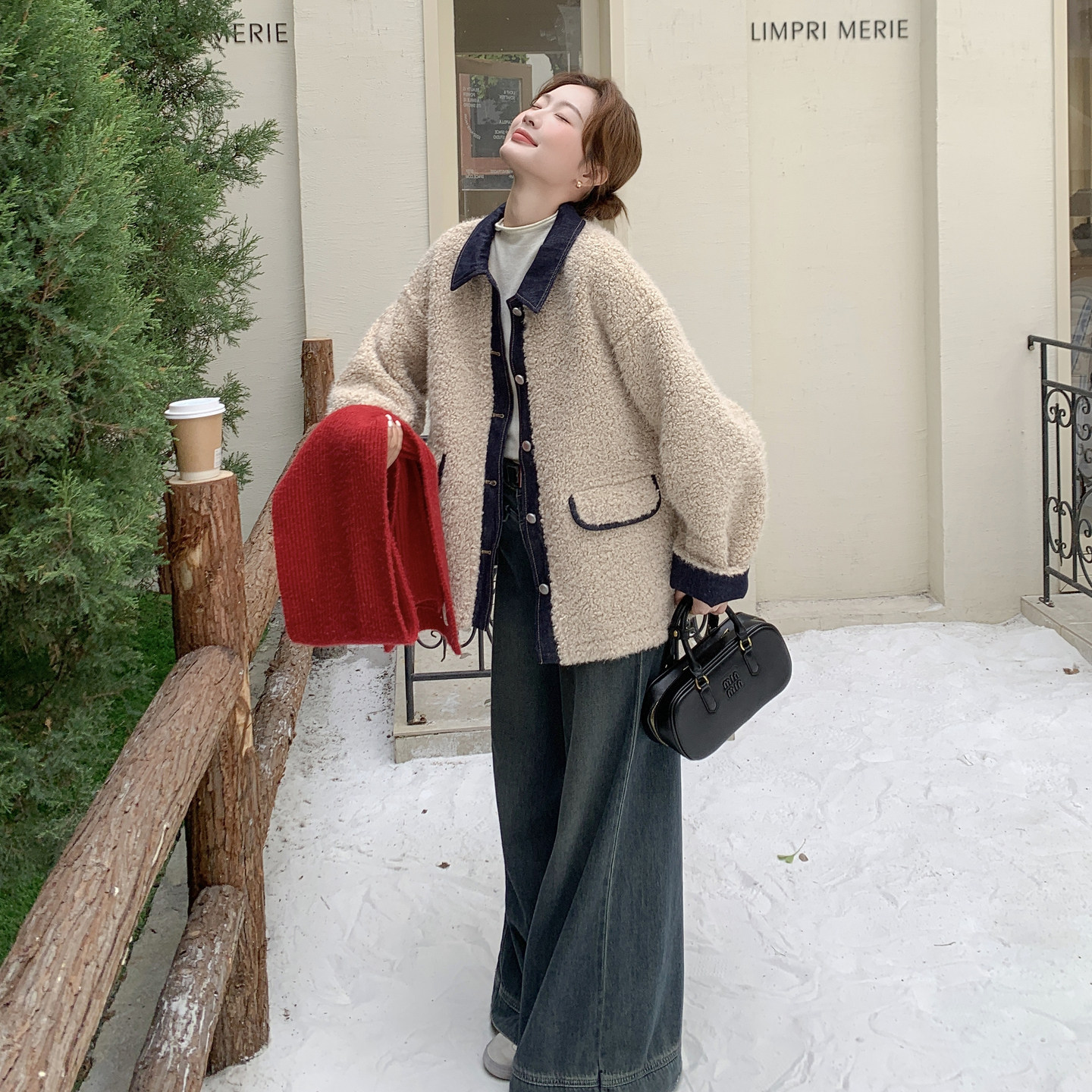 2531现货牛仔固色拼接皮毛一体外套P195K288,女装毛呢外套,浙宝108