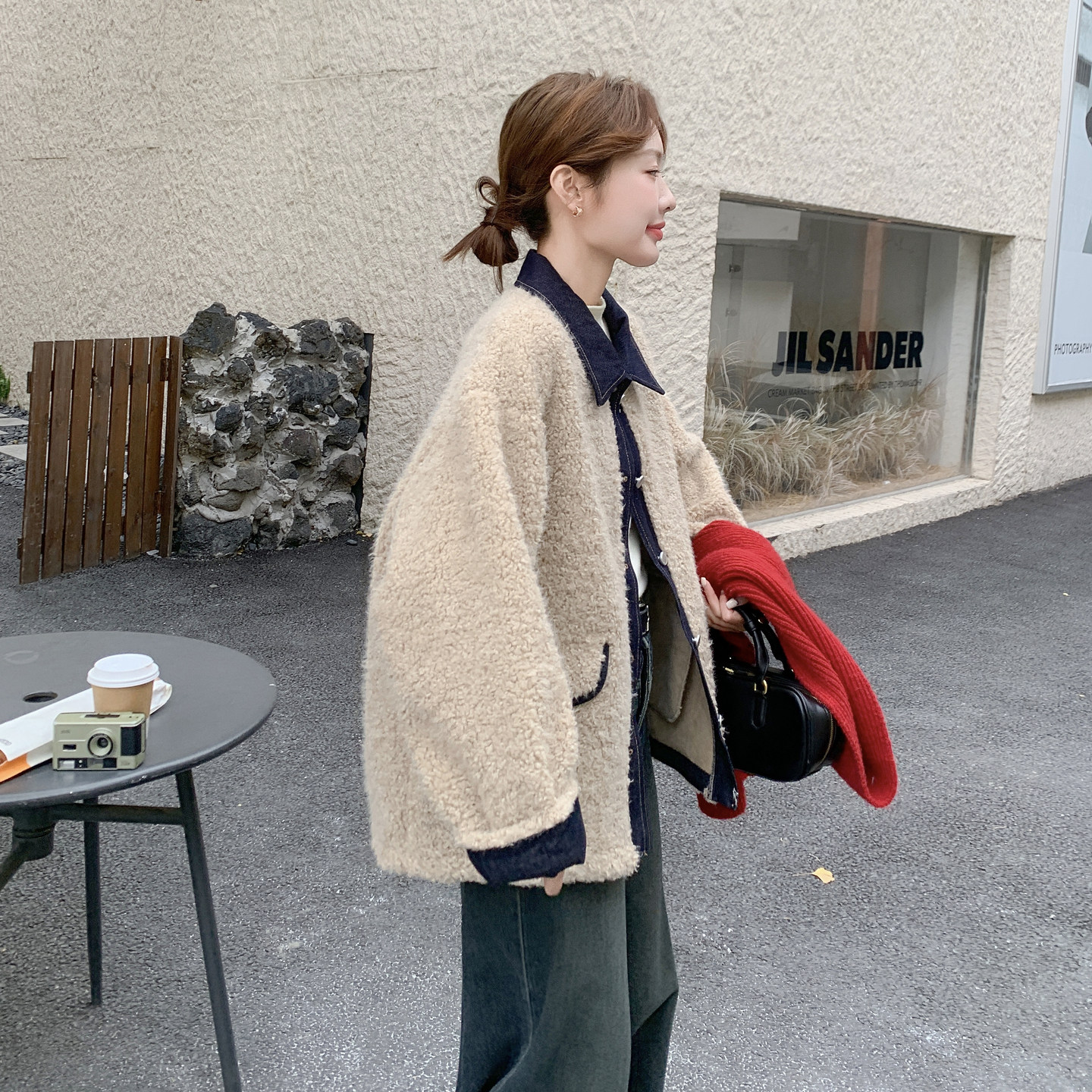 2531现货牛仔固色拼接皮毛一体外套P195K288,女装毛呢外套,浙宝108