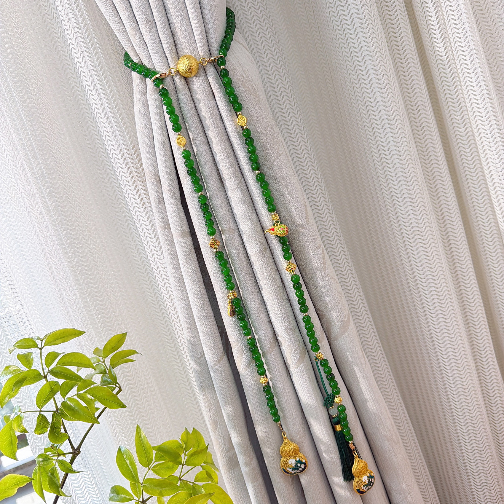 福禄现代中式美学葫芦加长窗帘绑带纱帘客厅卧室纱帘绑绳磁吸收拢