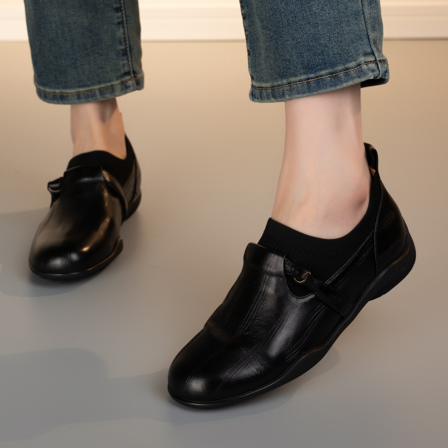 法式复古风羊皮深口单鞋女圆头平跟一脚蹬软底舒适通勤鞋橡胶底,女鞋,深口单鞋,淘宝优惠券,粉丝福利购,淘宝优惠卷