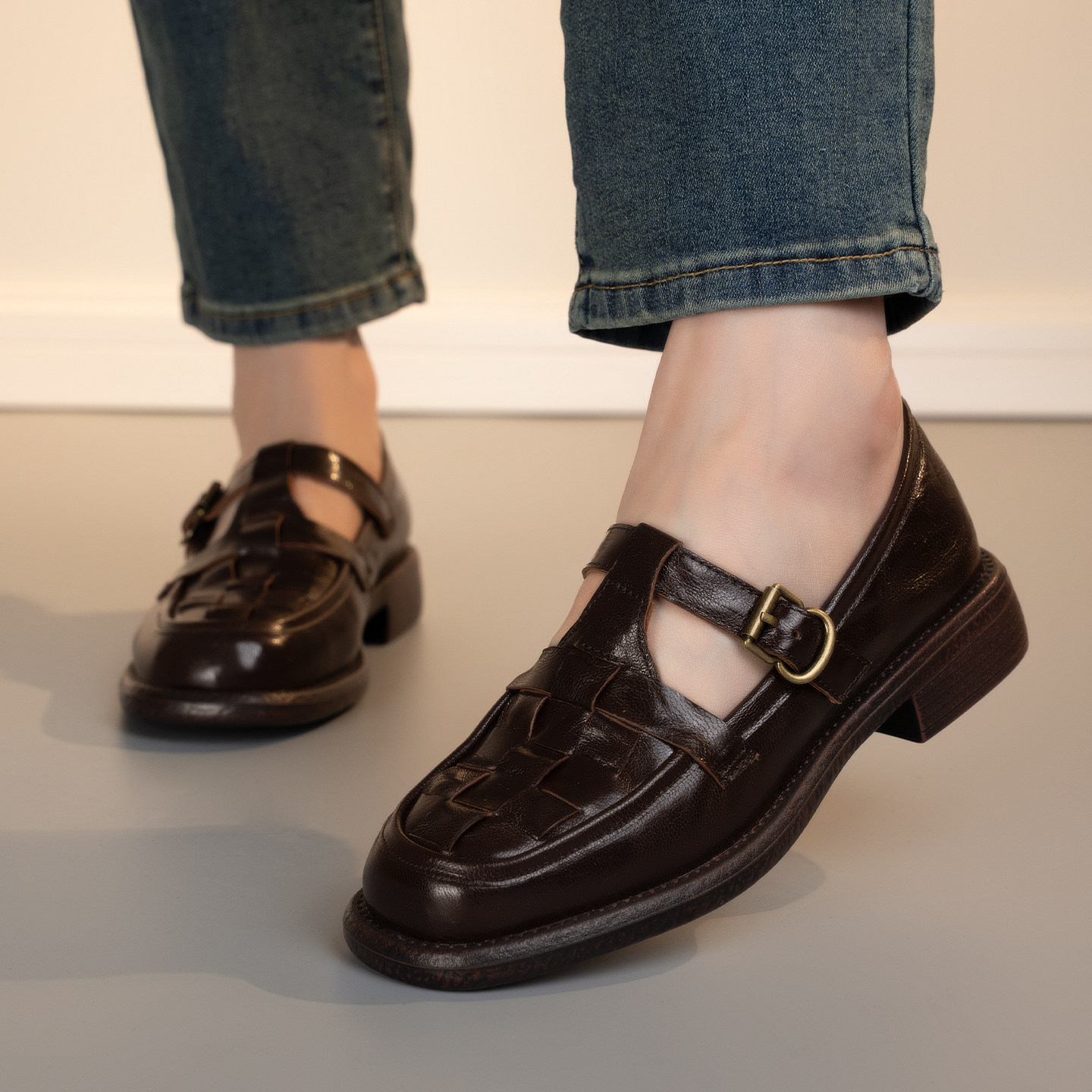 英伦风头层羊皮玛丽珍鞋女深口单鞋一字扣带圆头粗跟复古复古风,女鞋,深口单鞋,淘宝优惠券,粉丝福利购,淘宝优惠卷