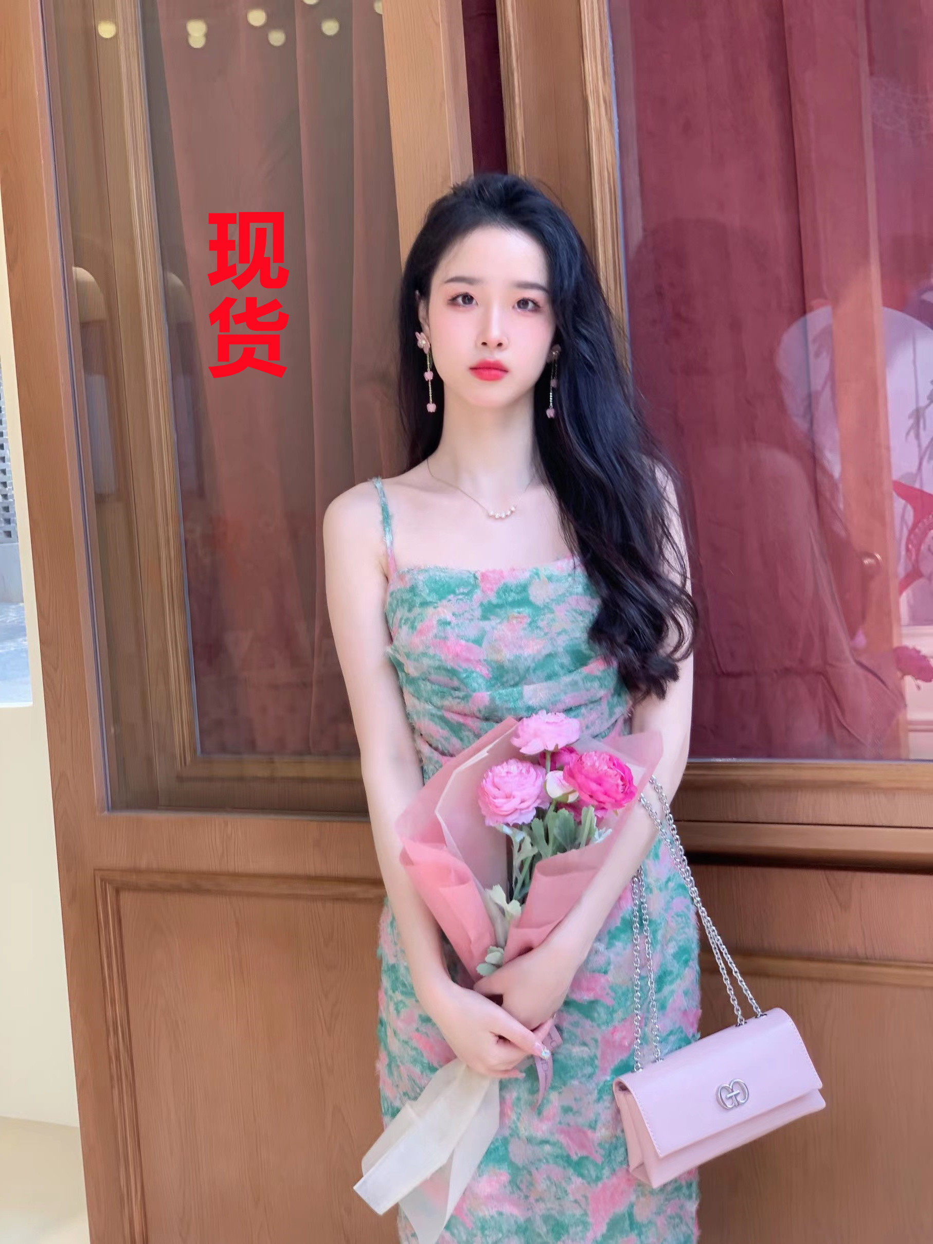 雾中情人春意阑珊温柔显白纯欲性感开叉修身吊带连衣裙/开衫