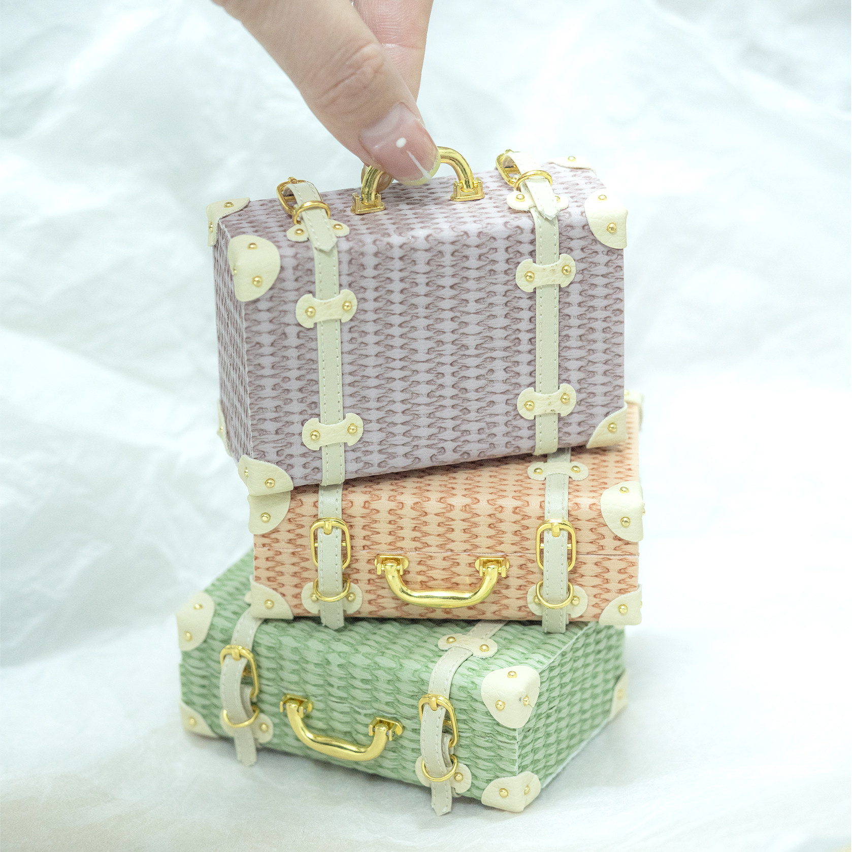 in box｜bjd微缩6分迷你复古手提行李箱迷你旅行箱饰品盒金属扣件