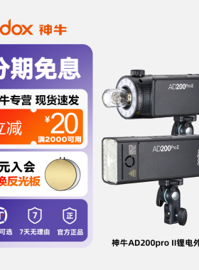 【二代现货】神牛AD200pro二代外拍闪光灯锂电池高速同步TTL频闪摄影灯200W便携单反相机口袋双灯头II