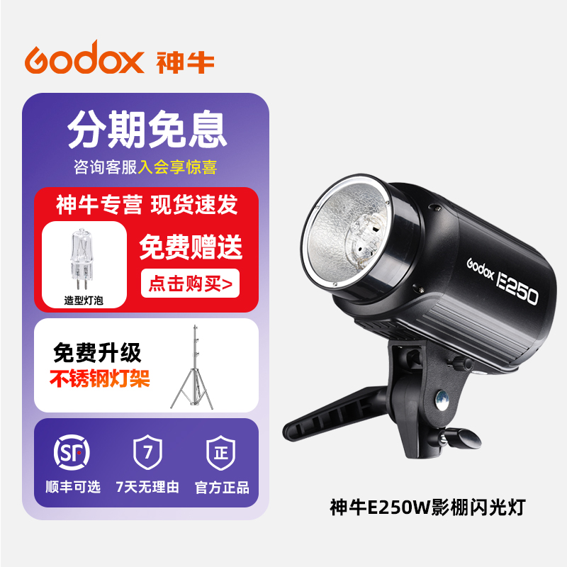 Godox神牛E250W摄影灯三灯套装室内闪光灯珠宝电商美食拍摄模特人像静物证件照产品摄影灯250W影室闪光灯