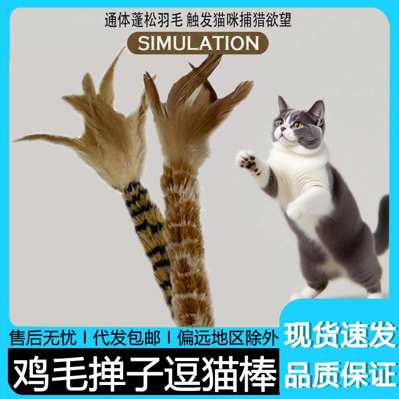 鸡毛掸子长杆逗猫棒羽毛麻绳手柄耐抓咬自嗨解闷消耗体力宠物用品
