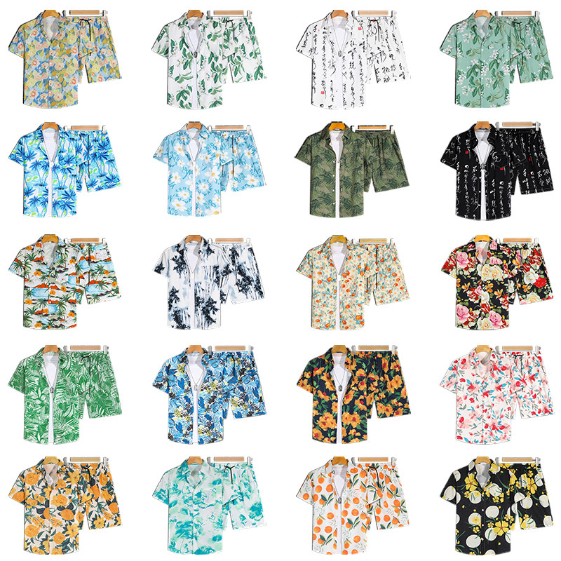 休闲海南三亚夏季夏威夷衬衫短袖沙滩宽松短裤情侣套装潮流清凉