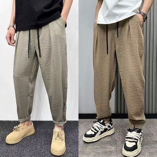 痞帥垂感棉麻男褲 夏季 寬松直筒冰絲涼感闊腿褲 休閑褲 男士 亞麻薄款