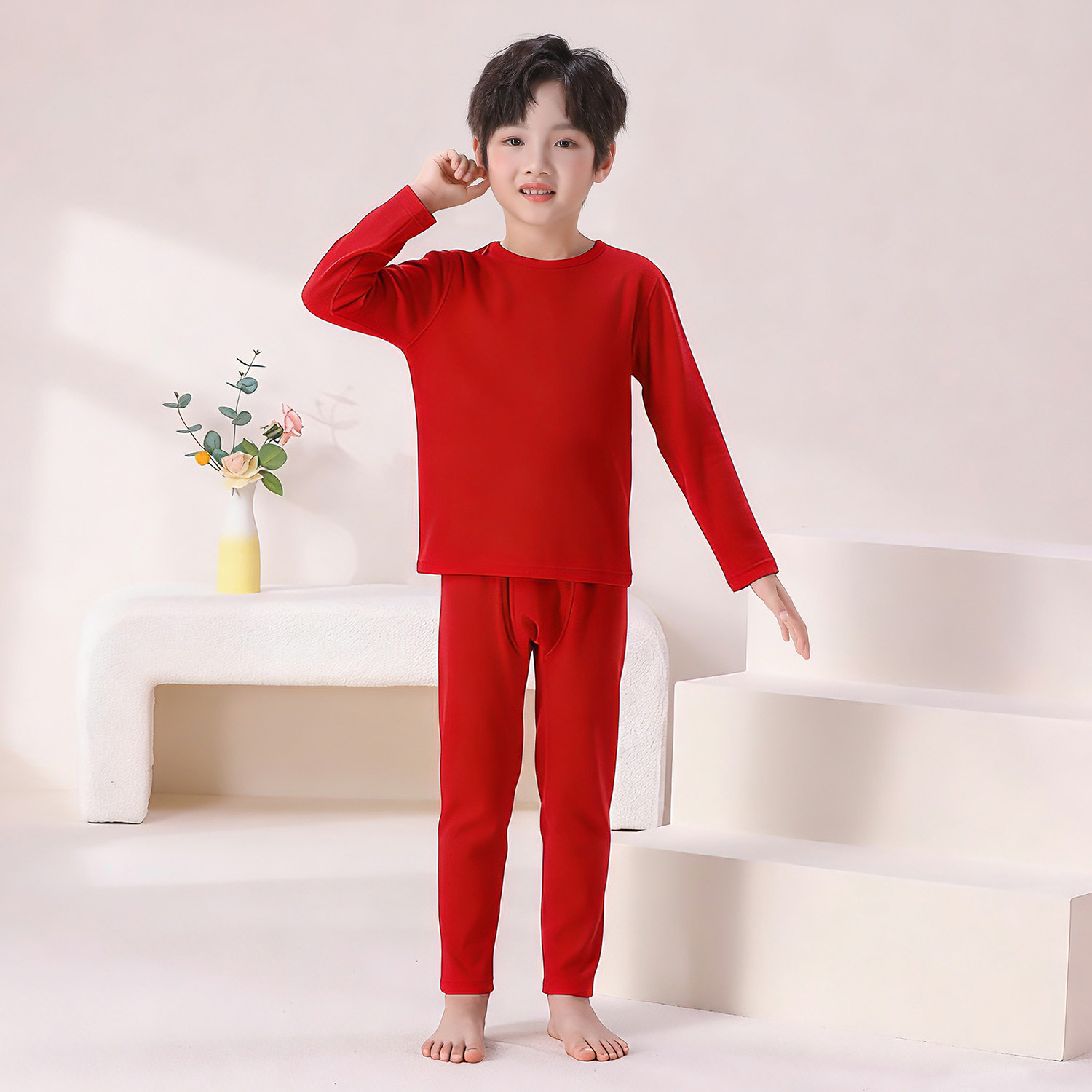 男童本命年秋衣秋裤纯棉儿童中大童保暖内衣套装红色男孩青少年
